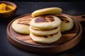 Arepas, traditional Venezuelan food, made from cornmeal dough. breakfast with pancakes