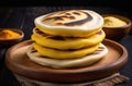 Arepas, traditional Venezuelan food, made from cornmeal dough. breakfast with pancakes