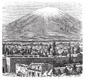 Arequipa and the Misti volcano old engraving, in 1890