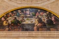 AREQUIPA, PERU - MAY 26, 2015: Last supper in La Compania church in Arequipa. Note: they eat a guinea pi