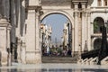 Arequipa/Peru - Sep.28.19: Arch of Basilica Cathedral, historic church at city downtown, beside Army Plaza. Royalty Free Stock Photo