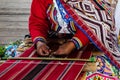 Arequipa/Peru - Sep.28.19: Woman weaving manually. Ancestral manufacturing technique