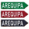Arequipa road sign set isolated on white background.
