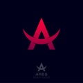 Ares logo. Greek war god of the emblems. Red letter A with bull horns. Royalty Free Stock Photo