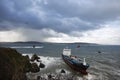 The chemical tanker vessel Blue Star is seen stranded off the coast of Ares Royalty Free Stock Photo