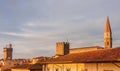 Arezzo historic center skyline at sunset