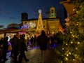 AREZZO, ITALY - NOVEMBER 26, 2022: View ot the main square of Arezzo called Piazza Grande with tyrolean christmas market in Tuscan