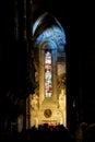 Arezzo, Tuscany, Italy, December 2019: Decorated stained glass windows inside of San Donato Cathedral in Arezzo