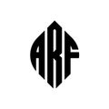 ARF circle letter logo design with circle and ellipse shape. ARF ellipse letters with typographic style. The three initials form a