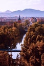 Arga river autumn view in Pamplona, Navarra, Spain