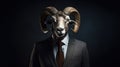 Argali head portrait wearing suit on isolated background