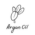 Argan butter. Cosmetic ingredient. Nutritional oil for skin care. Hand-drawn icon of argan nut. Vector illustration