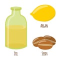 Argan fruit, oil, nuts, seeds for herbal cosmetics, eco therapy.