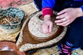 Argan oil extraction by traditional stone handmill mill Royalty Free Stock Photo