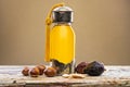 Argan oil and fruits Royalty Free Stock Photo