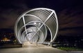 Arganzuela Bridge illuminated at night and Madrid Rio Park, Madrid