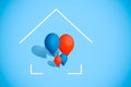 arge and small balloons as a symbol of family in the house, the concept of protection, the house of refuge. Modern isometric style