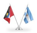 Argentina and Antigua and Barbuda table flags isolated on white 3D rendering