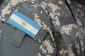 Argentina army uniform patch flag on soldiers arm. Military Conceptn