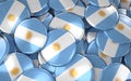 Argentina Badges Background - Pile of Argentinean Flag Buttons. Royalty Free Stock Photo