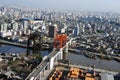 Argentina Buenos Aires aerial view of the city of La Boca caminito with a Nicolas Avellaneda bridge and river