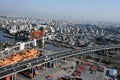 Argentina Buenos Aires aerial view of the city of La Boca caminito with a Nicolas Avellaneda bridge and river