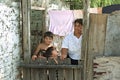 Group portrait Argentine family living in slum