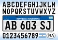 Argentina car license plate, letters, numbers and symbols