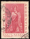 Argentina circa 1967: Cancelled postage stamp printed by Argentine mint, that shows saint Barbara patroness of artillery, circa