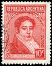 Stamp printed in the Argentina shows Bernardino Rivadavia Royalty Free Stock Photo