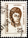 ARGENTINA - CIRCA 1971: A stamp printed in Argentina shows General Jose de San Martin, circa 1971. Royalty Free Stock Photo