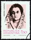 ARGENTINA - CIRCA 1986: A stamp printed in Argentina shows Indira Gandhi, third Prime Minister of India, circa 1986.