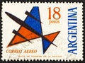 ARGENTINA - CIRCA 1963: A stamp printed in Argentina shows a Plane in blue and red, Air Mail.