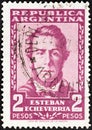 ARGENTINA - CIRCA 1957: A stamp printed in Argentina shows poet Esteban Echeverria 1805-1851, circa 1957.