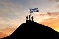 Argentina flag being waved on top of a winners podium. 3D Rendering