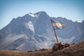 Argentina flag with Cerro Tolosa Mountain on background in Cordillera de Los Andes - Mendoza Province, Argentina Royalty Free Stock Photo