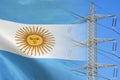 Argentina flag on electric pole background. Increasing energy consumption, energy crisis in Argentina. Price energy are getting Royalty Free Stock Photo