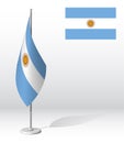 Argentina flag on flagpole for registration of solemn event, meeting foreign guests. National independence day of Argentina.