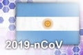 Argentina flag and futuristic digital abstract composition with 2019-nCoV inscription. Covid-19 outbreak concept