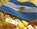 Argentina flag on golden bars 3d concept illustration