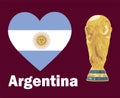 Argentina Flag Heart With World Cup Trophy Final football Symbol Design Latin America