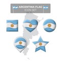 Argentina flag icons set in the shape of square, heart, circle, stars and pointer, map marker. Mosaic map of argentina. Waving Royalty Free Stock Photo
