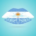 Argentina Flag Lipstick On The Lips Isolated On A White Background. Vector Illustration.