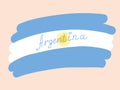 Argentina flag, stylized vector illustration with freehand text. Blue with white flag Argentina national symbol, hand drawn