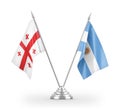 Argentina and Georgia table flags isolated on white 3D rendering