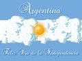 Argentina Happy independence day greeting card template with stylized flag as a sky, clouds and sun, and text