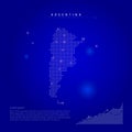 Argentina illuminated map with glowing dots. Dark blue space background. Vector illustration