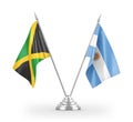 Argentina and Jamaica table flags isolated on white 3D rendering