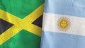 Argentina and Jamaica two flags textile cloth 3D rendering