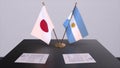Argentina and Japan national flags, political deal, diplomatic meeting. Politics and business 3D illustration